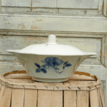 LEGUMIER DIGOIN MOTIF ROSE BLEU BORDURE EXAGONALE