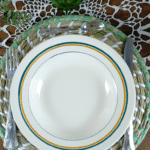ASSIETTE CREUSE MOULIN DES LOUPS BEIGE LISERET ORANGE VERT
